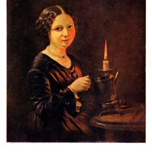 Старая открытка Девушка со свечой