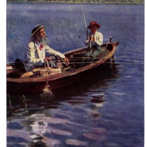 Старая открытка Рыбак