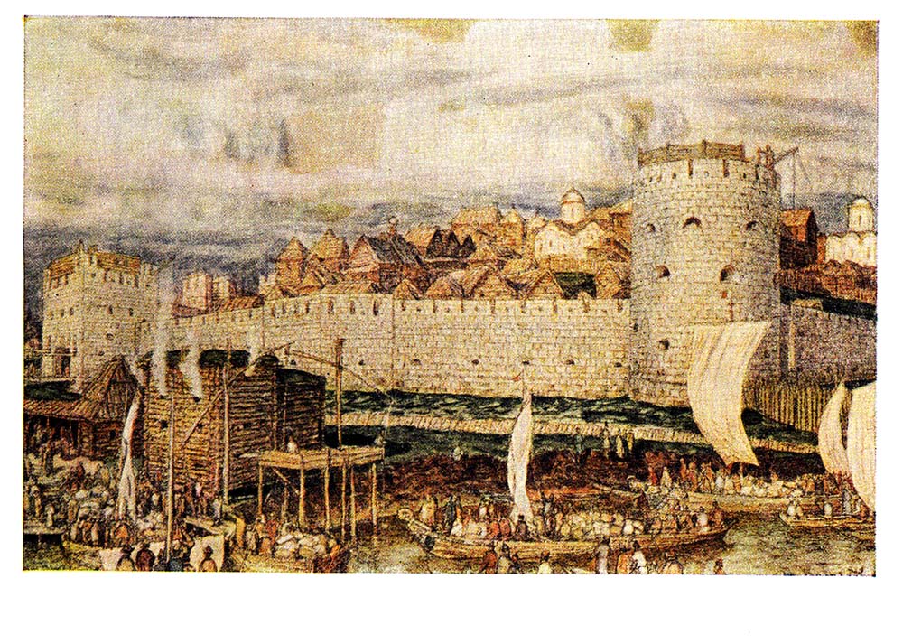 Разбор в 14 веке. Белокаменный Кремль в Москве 1367 Васнецов.