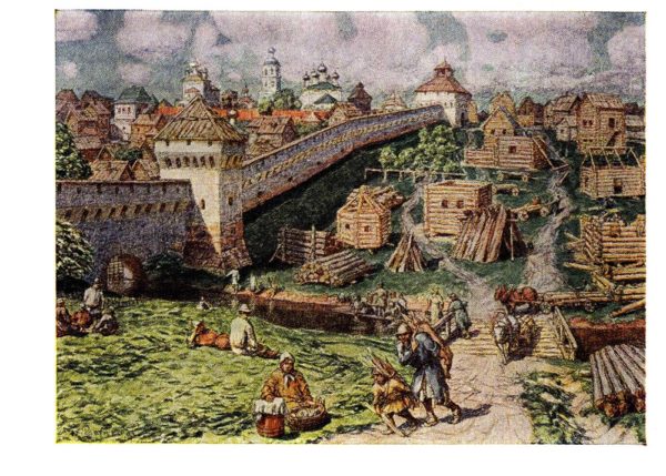 Старая открытка Лубяной торг на Трубе в конце XVII века