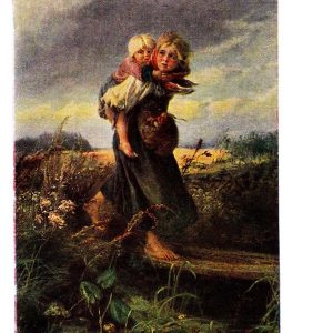 Старая открытка «Дети, бегущие от грозы»
