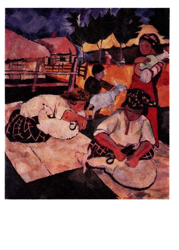 Старая открытка «Стрижка овец»